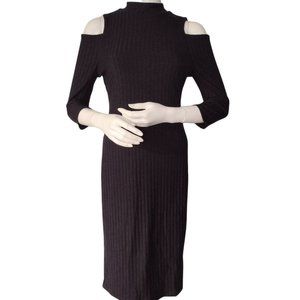 White House Black Market Cold Shoulder Sweater Dress Size XS Ribbed Stretch Gray